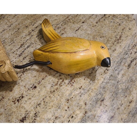 Vintage Painted Carved Perched Bird Wall Hanging Yellow Folk Art About 9" - Picture 6 of 12
